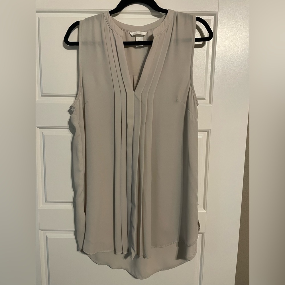 Pleated sheer tan tank top